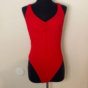 Red one piece bathing suit